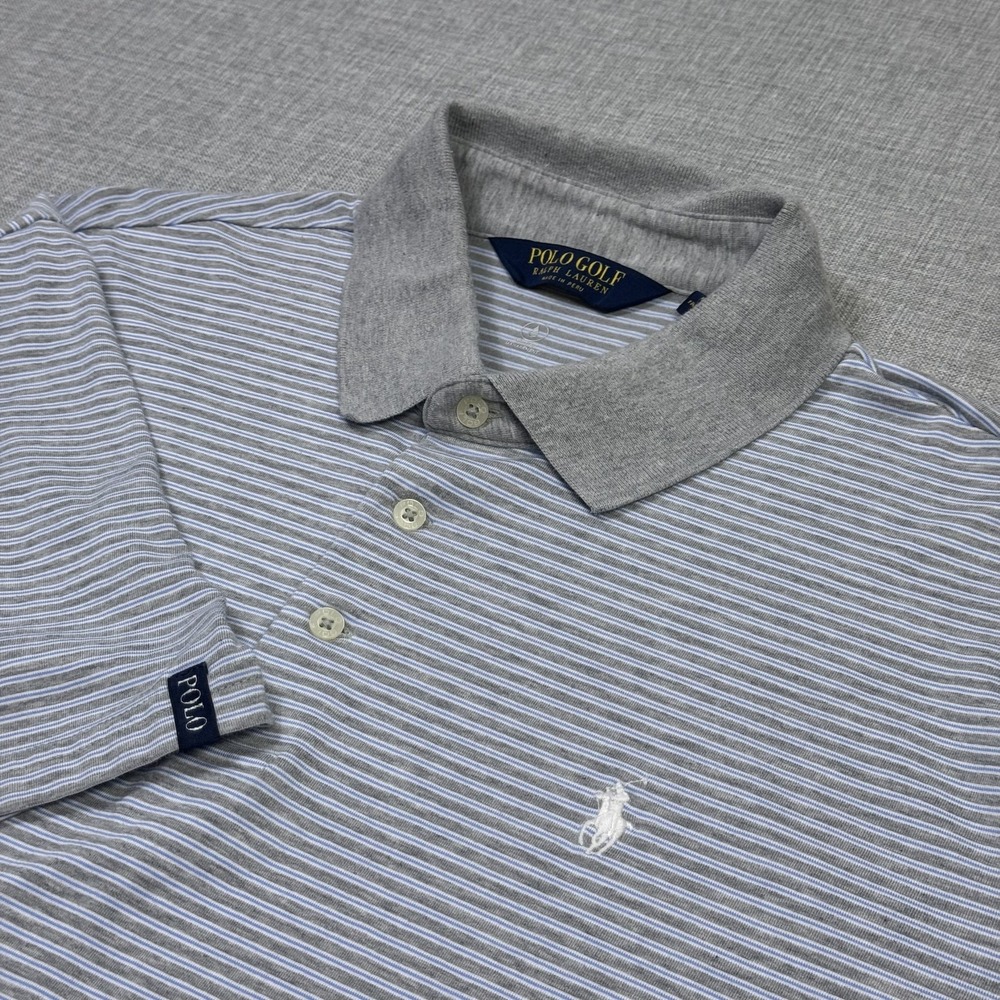 Polo Golf Ralph Lauren Moisture Management Polo Shirt Mens XL Gray Striped
